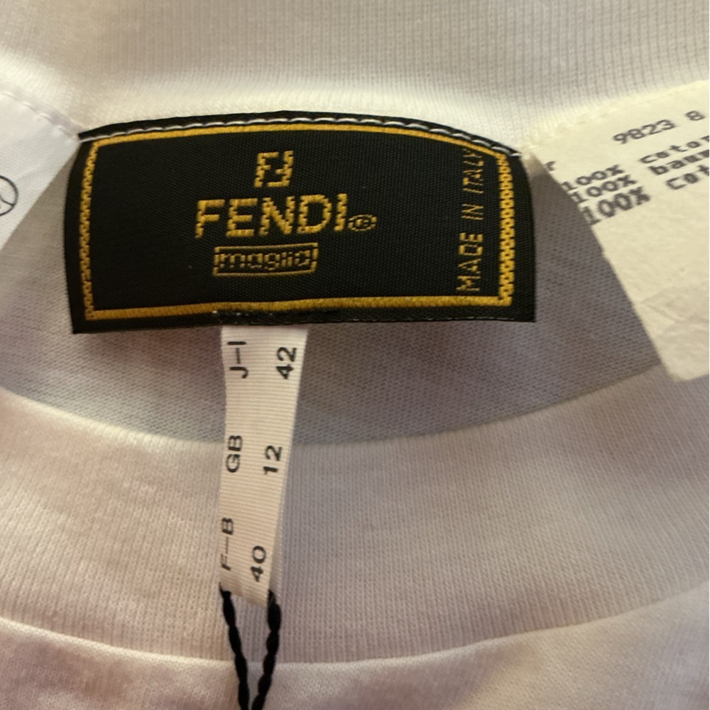 FENDI Authentic Vintage Unisex Logo Short Sleeve Tee New w Tags GB Size 12 Small - Picture 9 of 16